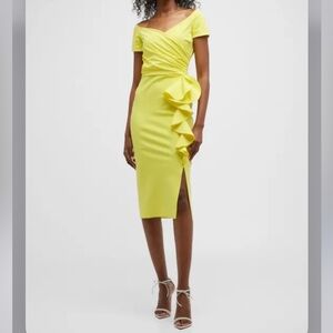Chiara Boni La Petite Robe Youwen Off-Shoulder Ruffle Midi Dress NWT Size 14